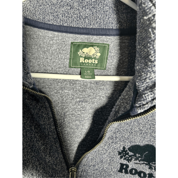 Roots Canada Men’s Gray 1/4 Zip Fuzzy Beaver Logo Sweater Jacket Sz Lg - Picture 4 of 9